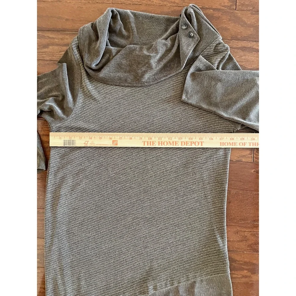 Chicos Travelers Metallic Brown Shimmer Cowl Neck Asymmetric Tunic Sz 1 US XL - Picture 15 of 16